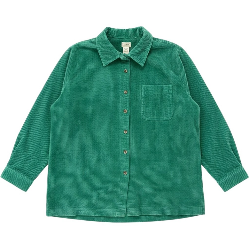 LL Bean Corduroy Button Down Shirt Womens XL Green Long Sleeve Cotton 0JTJ1